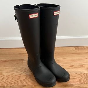 Hunter Women's Tall Back Adjustable Wide Calf Black Rain Boots 8
